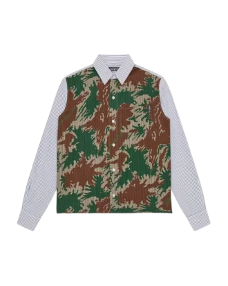 Burst camo half print poplin stripe shirt