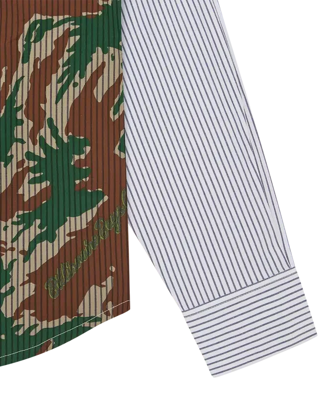 Burst camo half print poplin stripe shirt Burst camo half print poplin stripe shirt