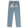 Check lined denim pant