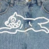 Check lined denim pant