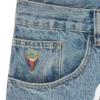 Check lined denim pant