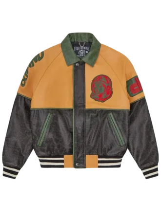 Club cracked leather varsity jacket
