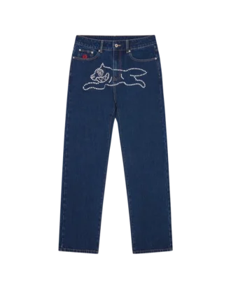 Crystal running dog denim pants