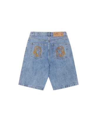 Faded arch logo denim shorts