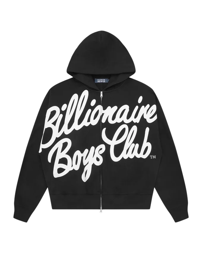 Large script logo zip through hood Large script logo zip through hood