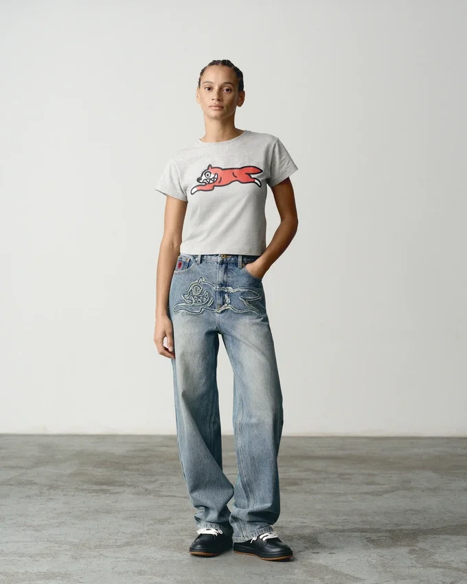 Womens distressed running dog denim pants Womens distressed running dog denim pants