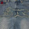 Womens distressed running dog denim pants Womens distressed running dog denim pants