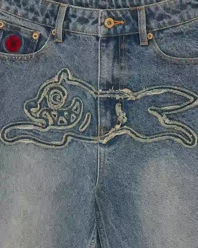 Womens distressed running dog denim pants Womens distressed running dog denim pants