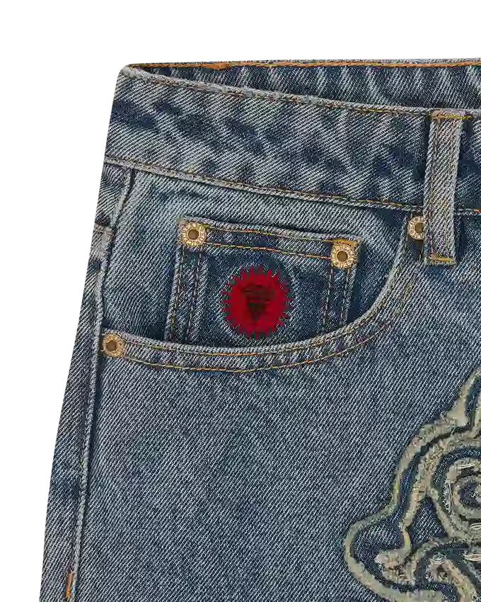 Womens distressed running dog denim pants Womens distressed running dog denim pants